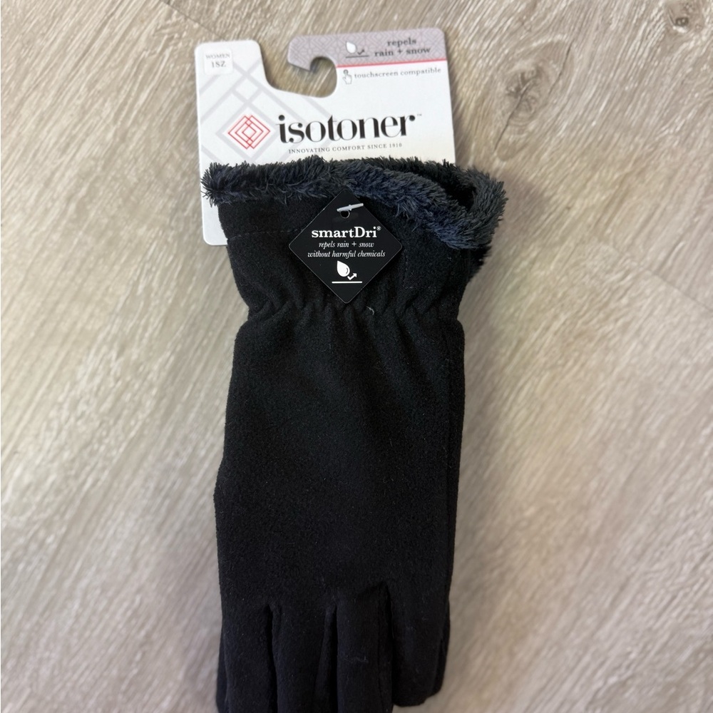 Isotoner SmartDri Black Gloves with Plush Trim